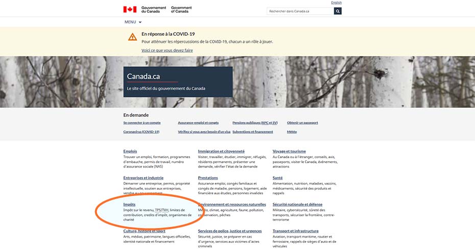 Prestation canadienne d'urgence bouton impôts